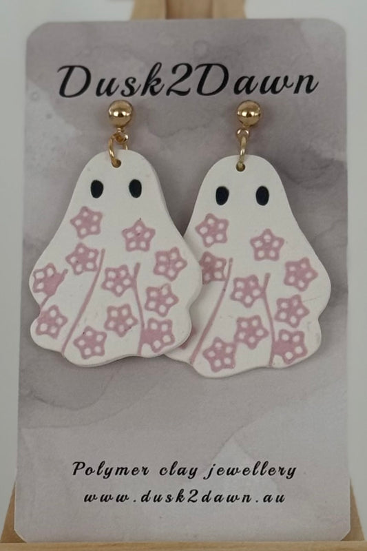 Flowery ghost studded dangles- The Halloween collection